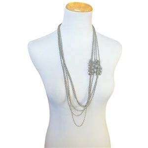 Silver Tone Multistrand Chain Opera Long Necklace Charm Accents Fashion Jewelry
